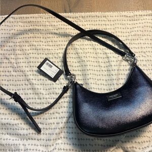 Kate Spade Sam Icon Crossbody Bag Black Shiny Saffiano Leather NWT ($298 retail)